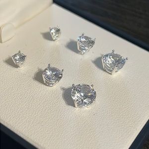 3 pair silver CZ studs